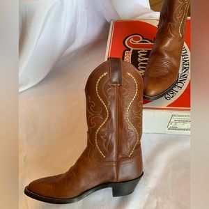 Justin Boots Leather Retro Golden Saltillo Cowboy Boot Size 7 1/2